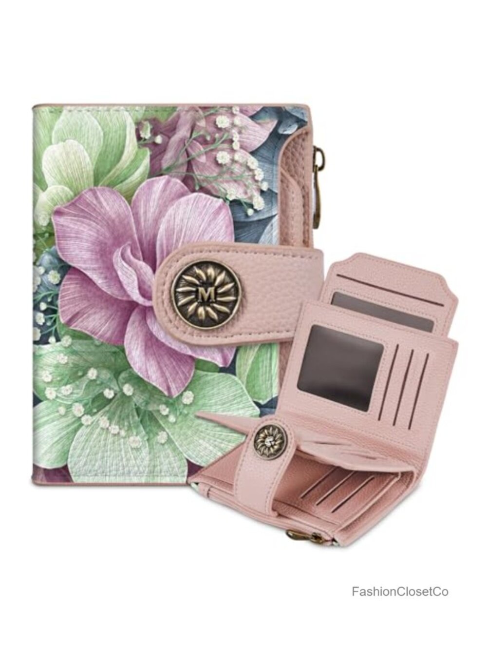 RFID Blocking Small Bifold Wallet Floral PU Leather Credit Card Holder